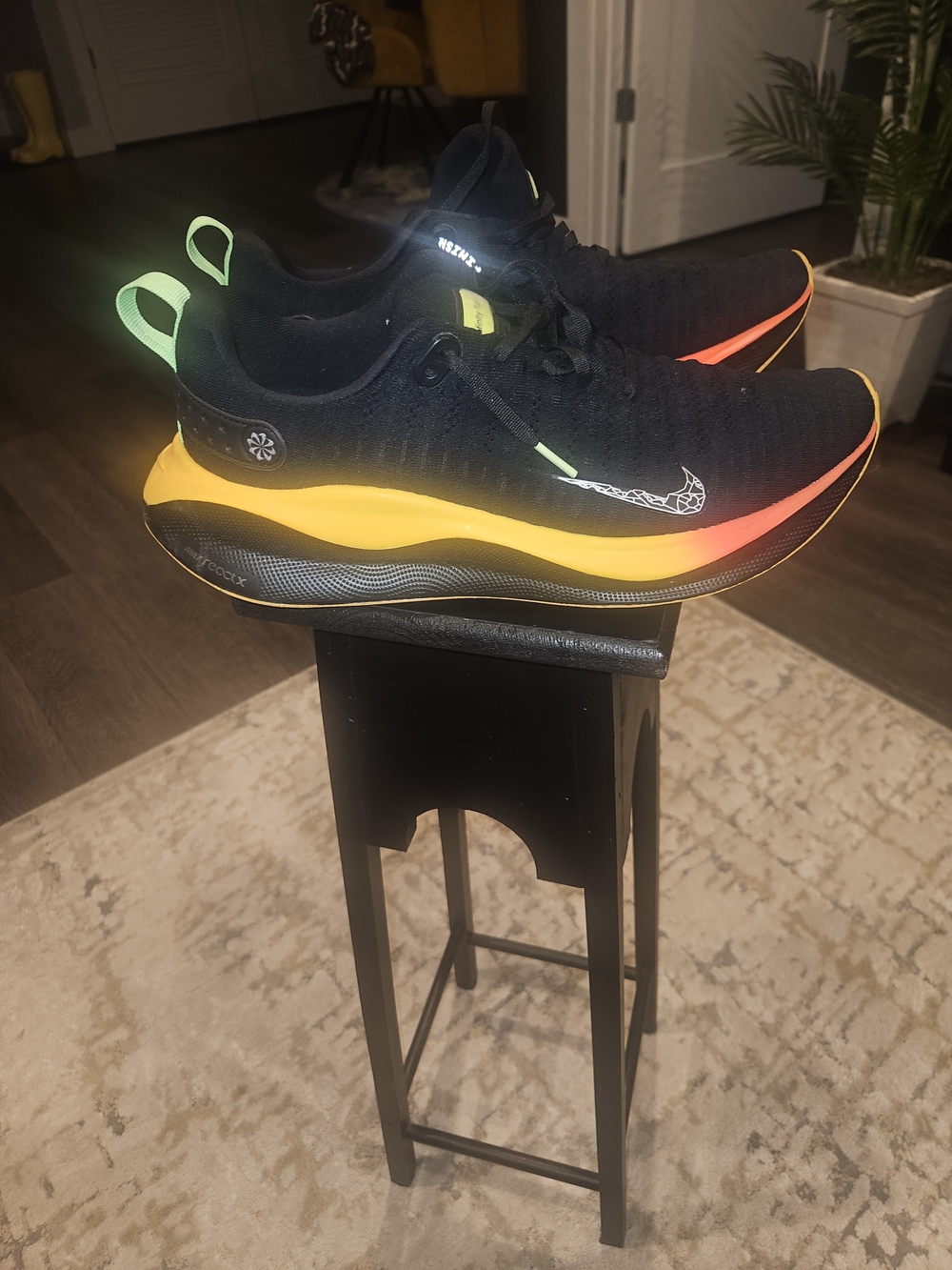 Men's Black Sneakers with Yellow-to-Orange Gradient Midsole